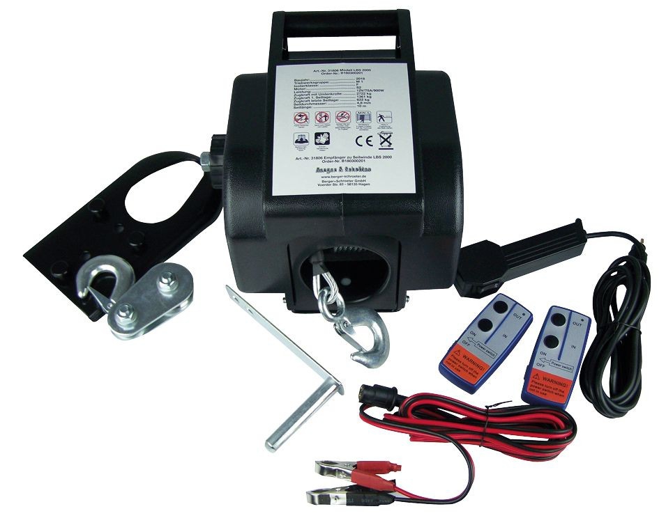 12 V PKW-Seilwinde mit 2x Funkfernbedienung