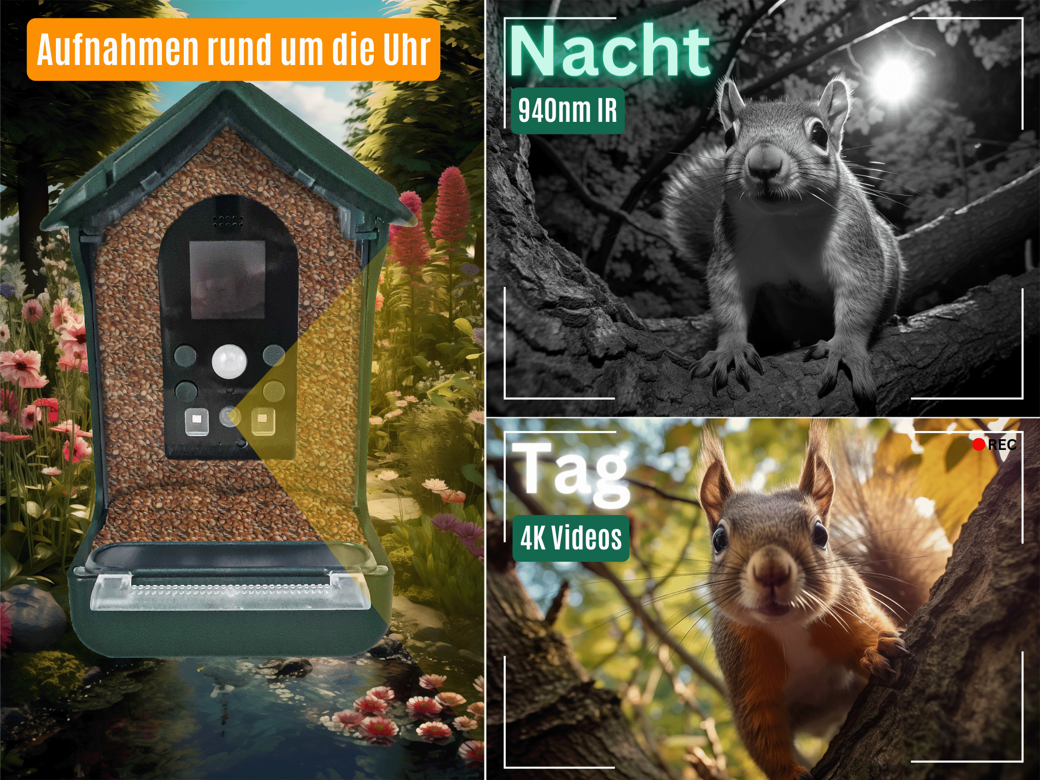 Vogel-Futterhaus mit Kamera und Solar