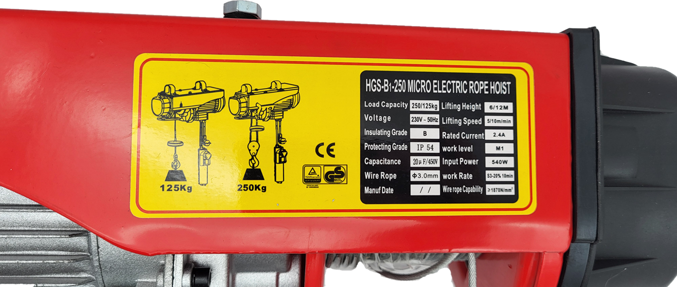 Seilzug elektrisch 125/250kg, 12m